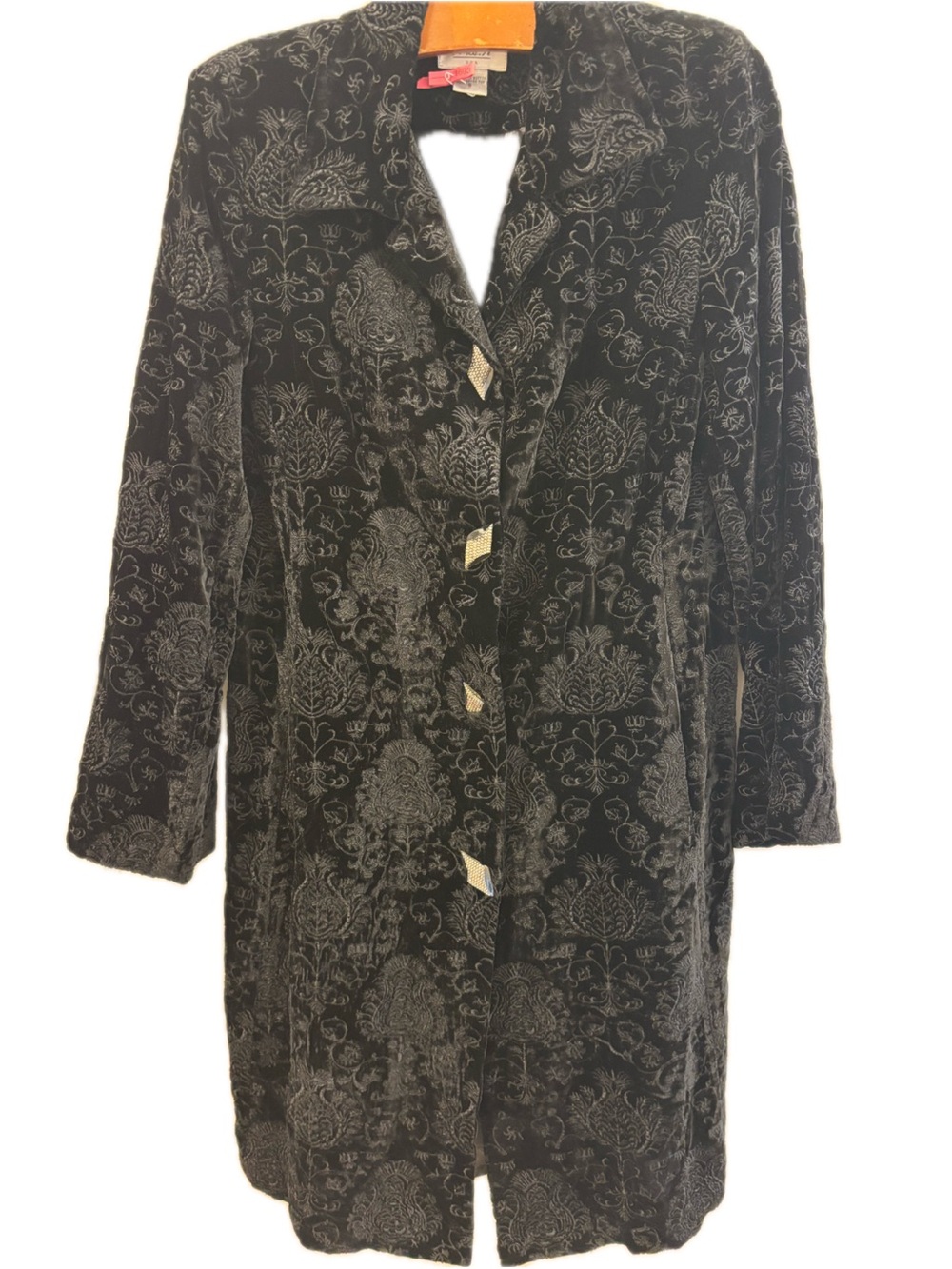 Vintage Women's Black Velvet Patterned Long Coat